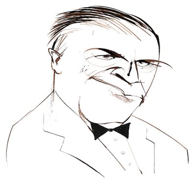 Ferde Grofé, American composer, arranger and pianist; caricature by Neale Osborne
